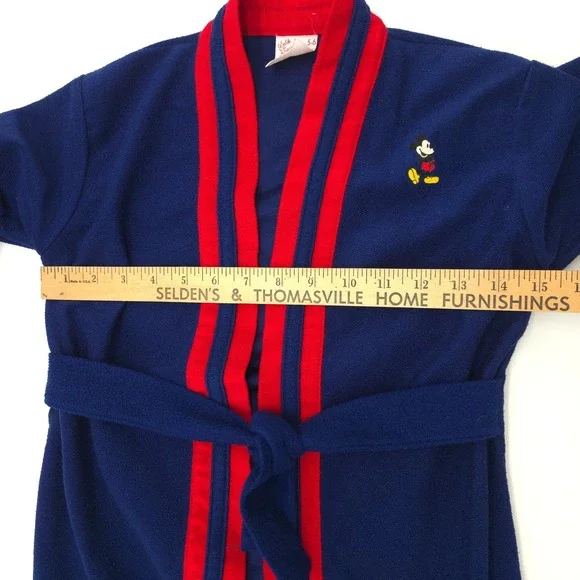 Disney Vintage Robe Mickey Mouse Navy Red Stripe 80s Made in USA Kids Size 5-6 - Picture 5 of 5